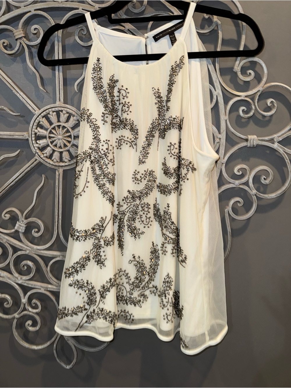 Women’s White House black market Ivory Beaded halter top layers sz XLP